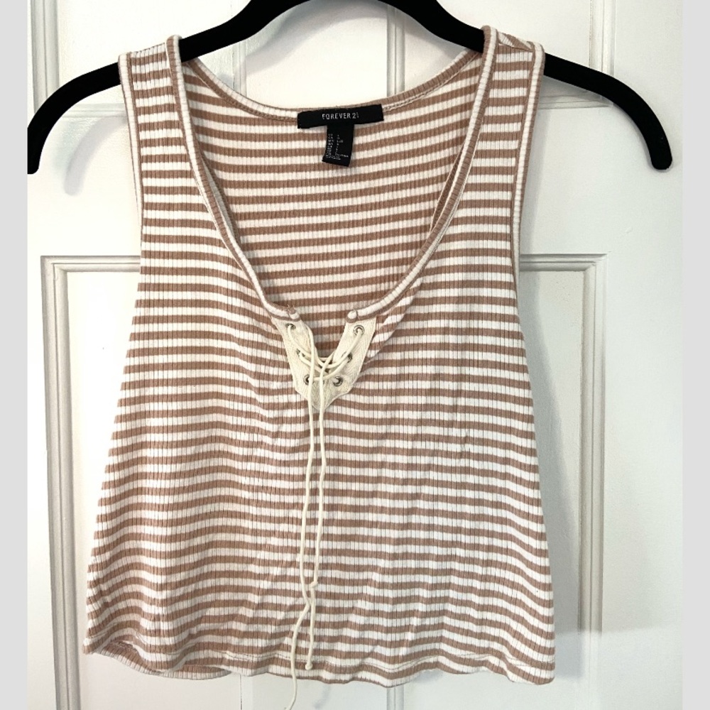 🌼striped forever 21 crop tank top with laces